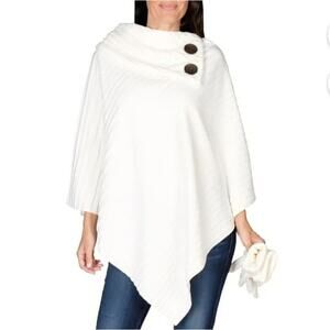LeModa NWOT shawl fleece diamond quilted poncho one size Ivory cream